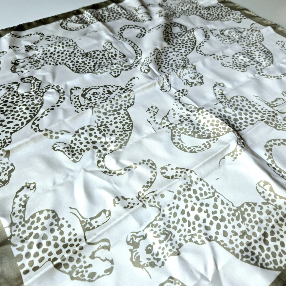 Leopard Print Square Delicate Scarf – Olive Green & White